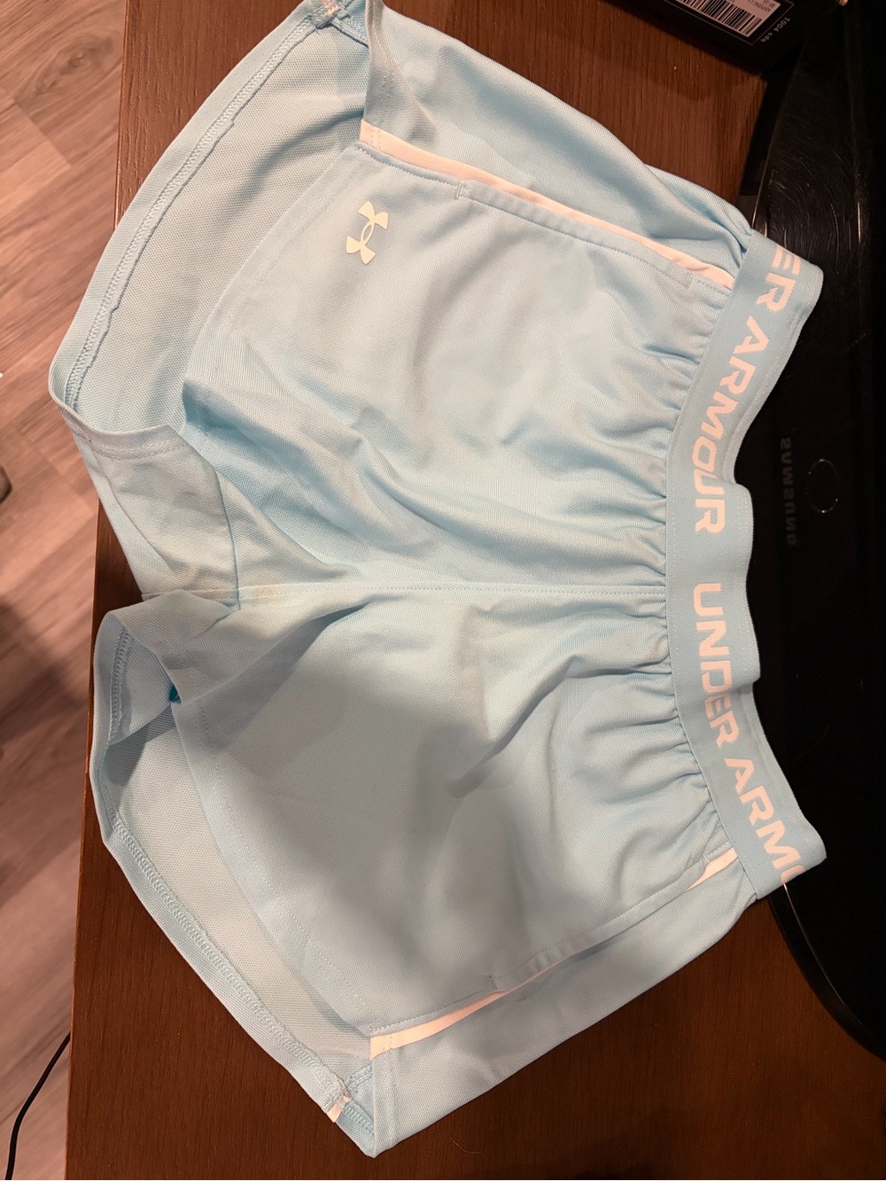 Under Armour Women’s Light Blue Athletic Shorts with Branded Waistband